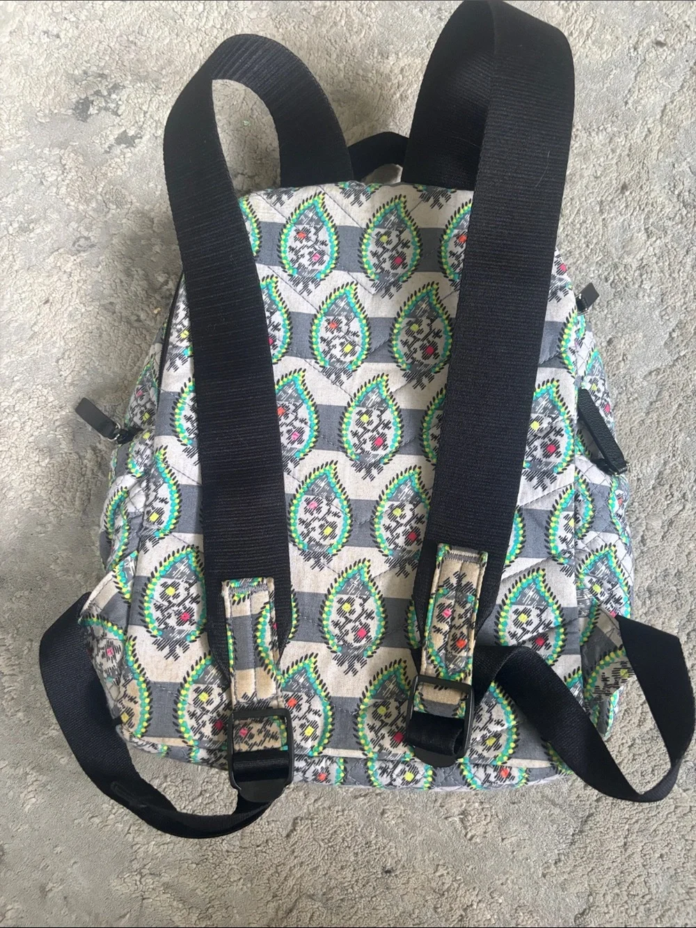 Vera Bradley Quilted Mini Backpack in Gray with Green Accents